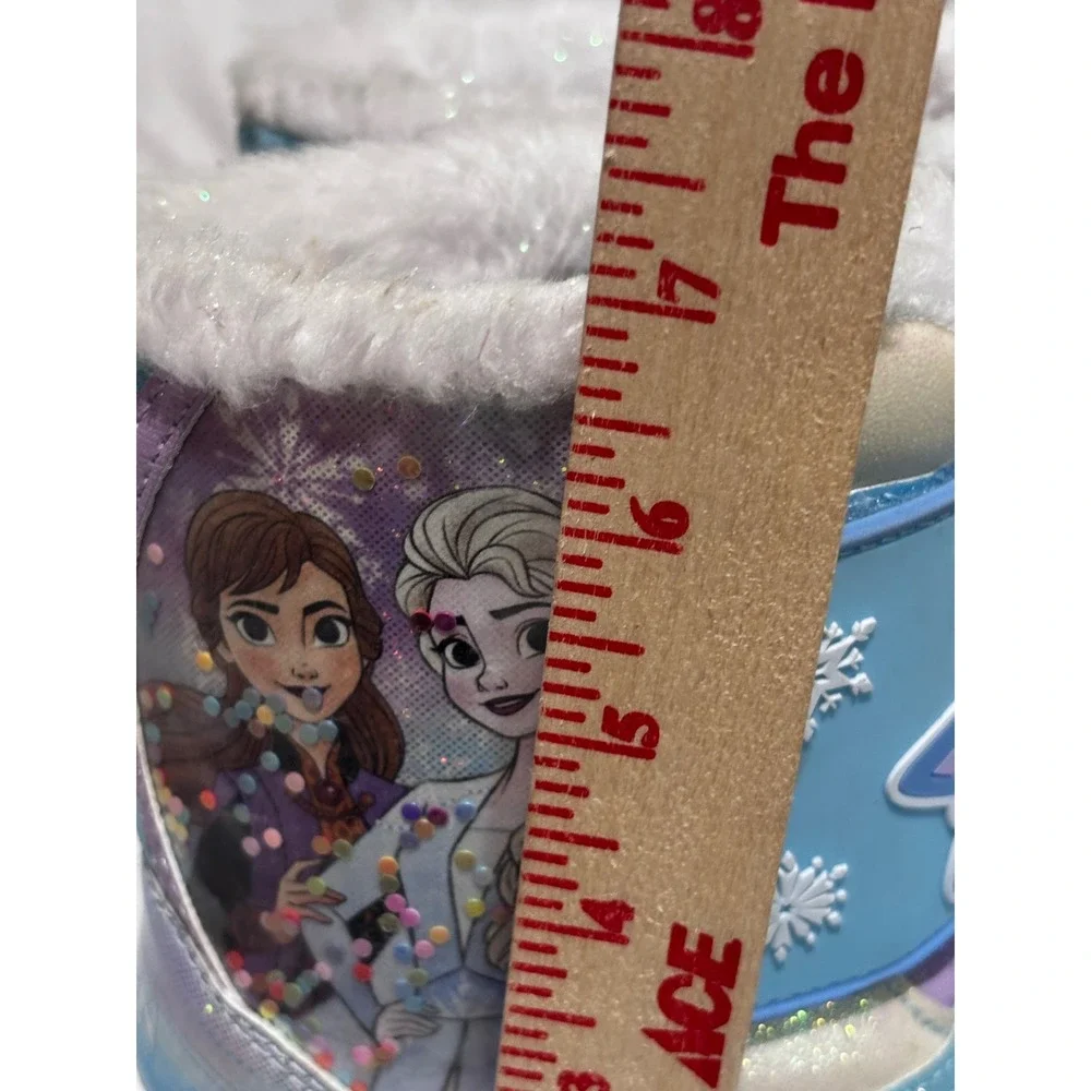 Disney Frozen Anna Elsa Blue Purple Glitter Faux Fur Snow Boots Girls Size 10